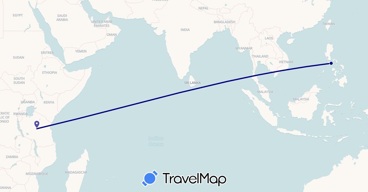 TravelMap itinerary: driving in Philippines, Tanzania (Africa, Asia)